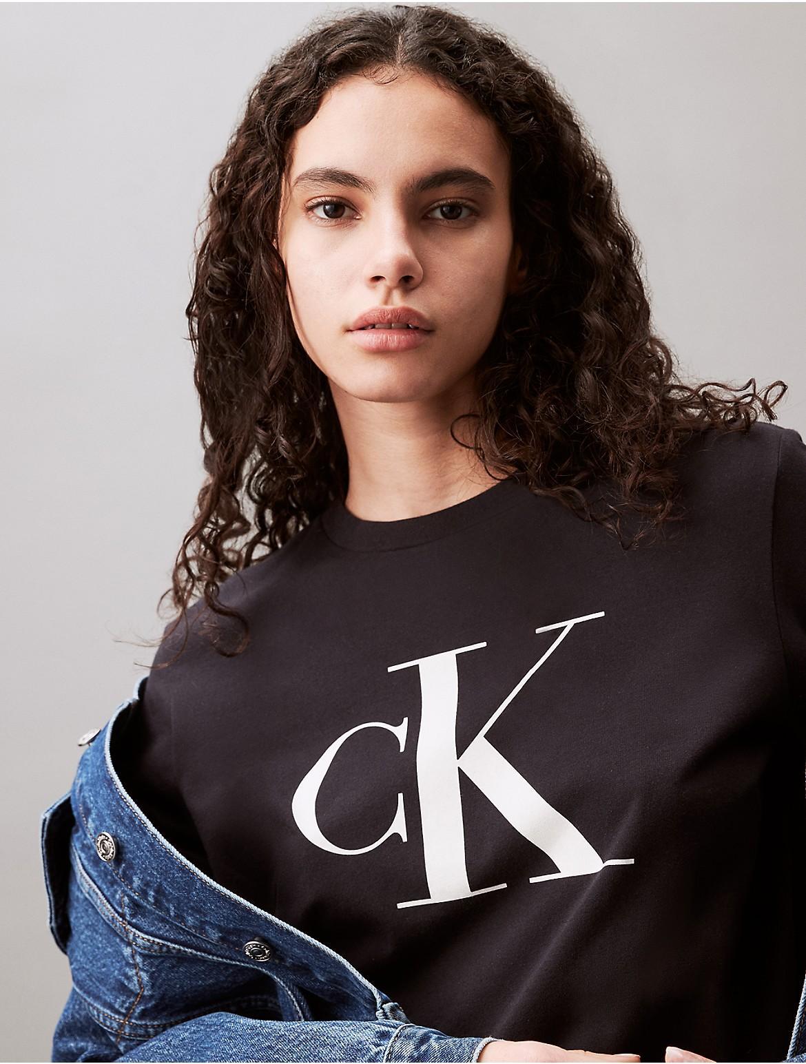 Calvin Klein Womens Monogram Logo Crewneck T-Shirt - Black - XL Product Image