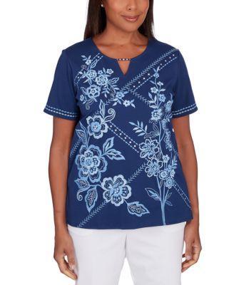 Petite Blue Bayou Embroidered Keyhole Top Product Image