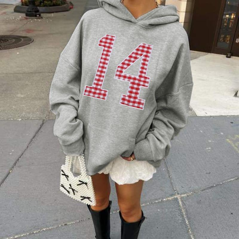 Long-Sleeve Number Applique Hoodie Product Image