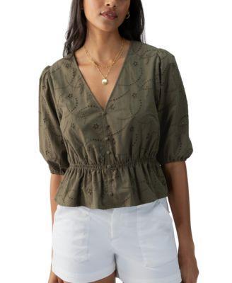 Women's Cotton Eyelet Button-Front Blouse Product Image