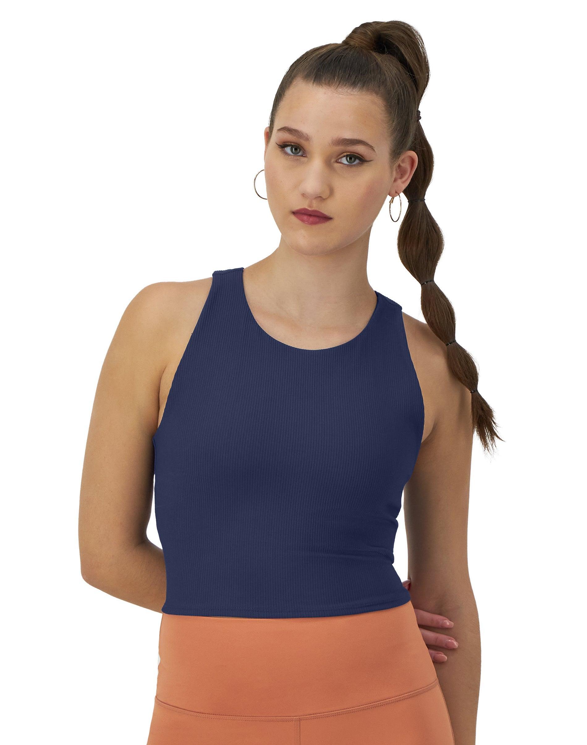 Womens Champion Soft Touch Ribbed Cropped Tank Top, C Logo Classic Sky Blue S Product Image