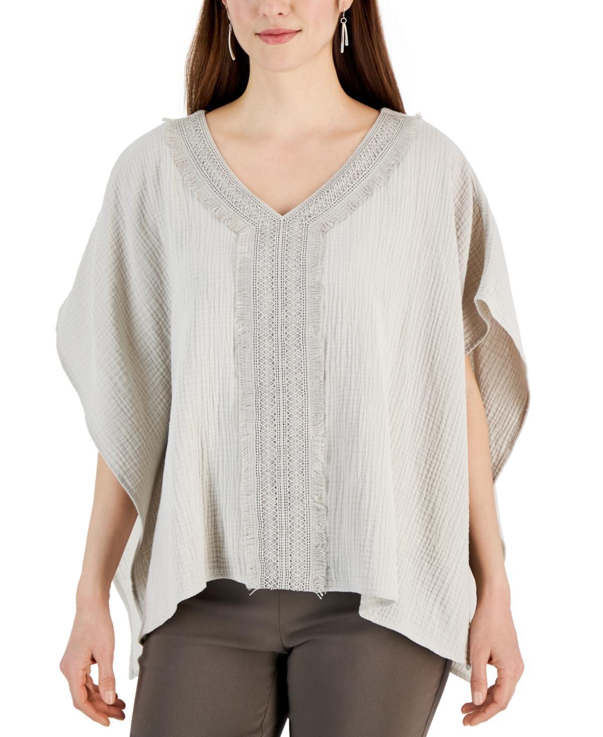 Jm Collection Womens Lace-Trim V-Neck Gauze Poncho Top, Created for Macys Product Image