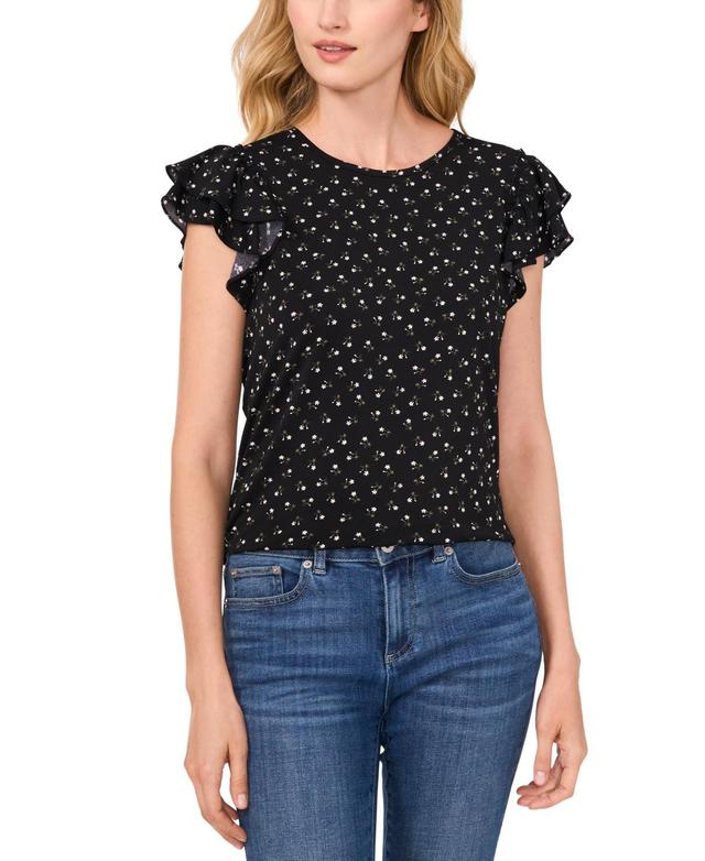 Women's Double Ruffle Floral-Print Knit Blouse Product Image