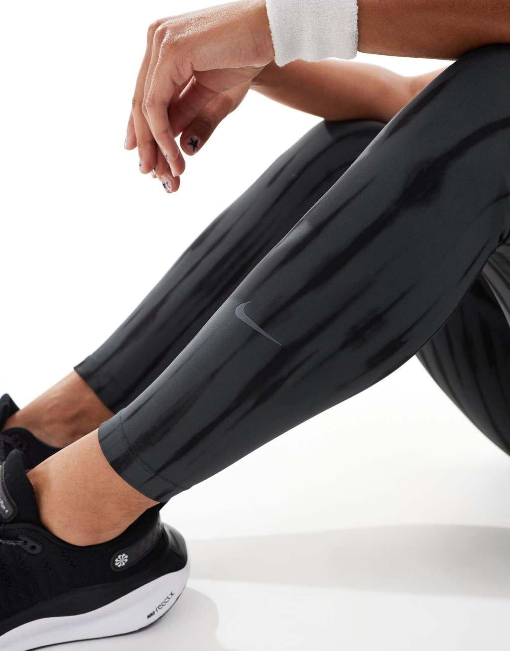 Nike Training One printed high-waisted 7/8 leggings in black Product Image