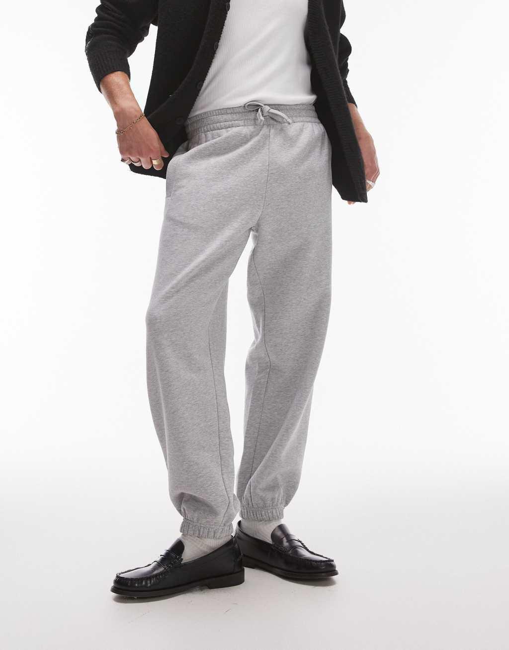 Topman premium heavyweight oversized sweatpants in heather gray Product Image