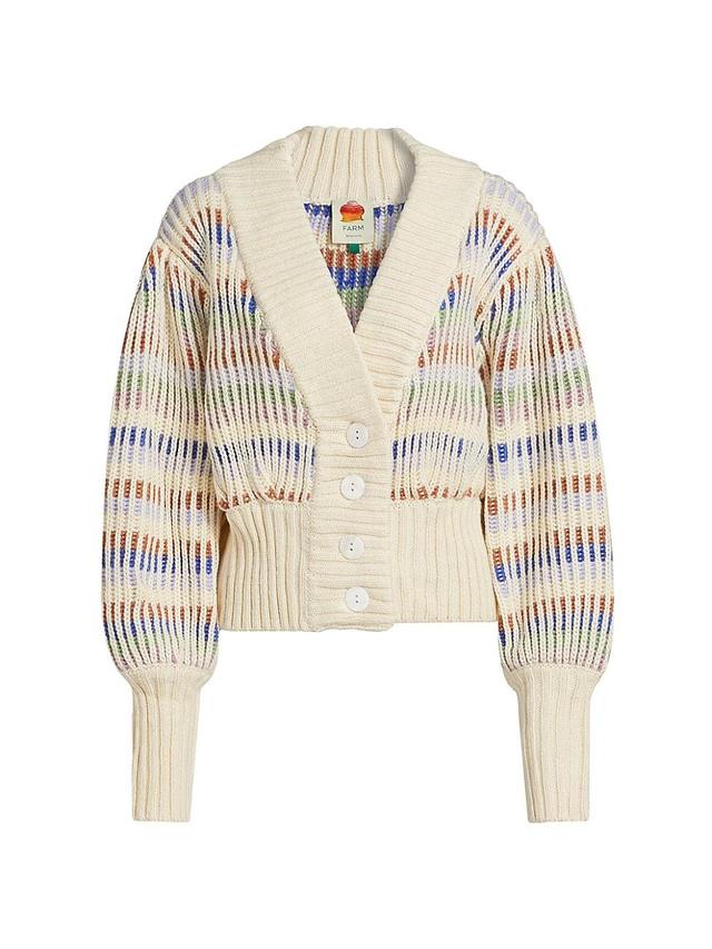 Womens Striped Rib-Knit V-Neck Cardigan Product Image