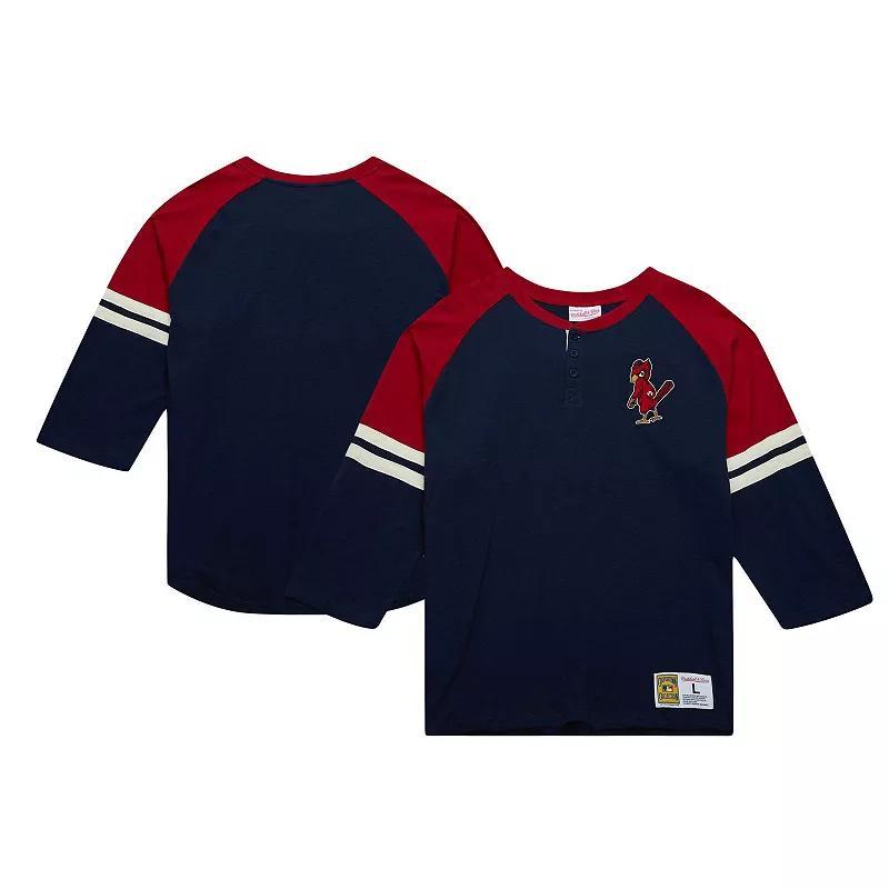 Mens Mitchell & Ness St. Louis Cardinals Cooperstown Collection Legendary Raglan Slub Henley Three-Quarter Sleeve T-Shirt Blue Product Image