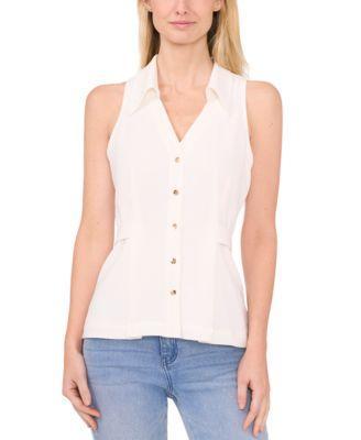 CeCe Womens Sleeveless Button Down Collared Blouse Product Image