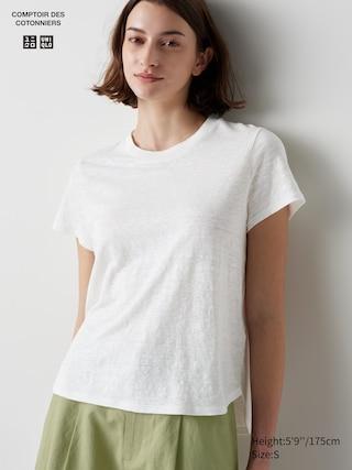 Womens Linen Crew Neck Short-Sleeve T-Shirt Off White Large UNIQLO US Product Image