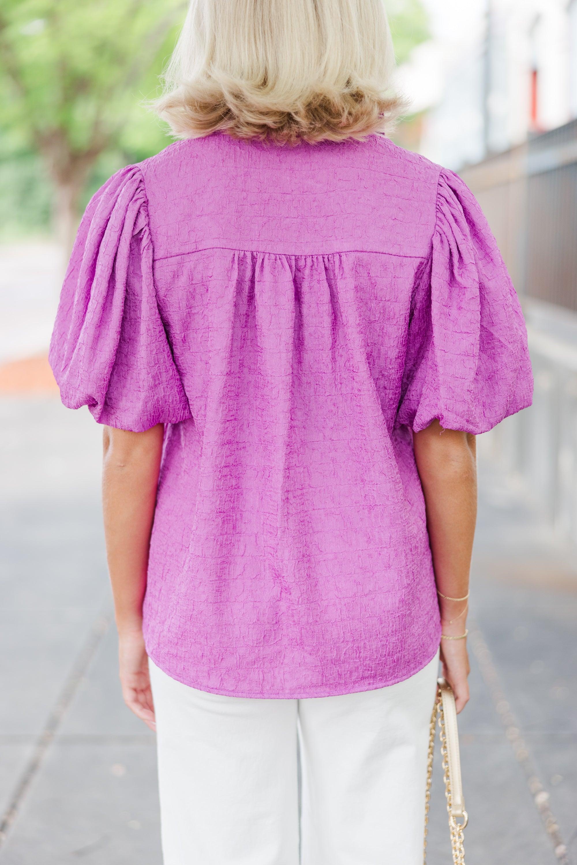 Happy You're Here Lavender Purple Textured Blouse Female Product Image