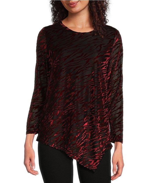 Calessa Burnout Animal Velvet Crew Neck Long Sleeve Top Product Image