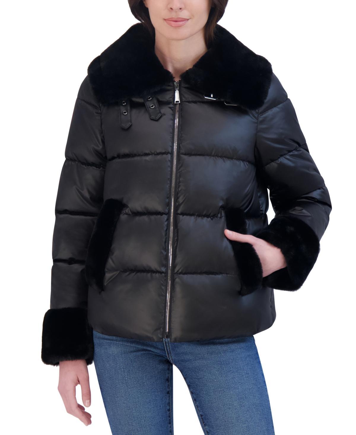 Laundry by Shelli Segal Womens Shine Faux-Fur-Trim Puffer Coat Product Image