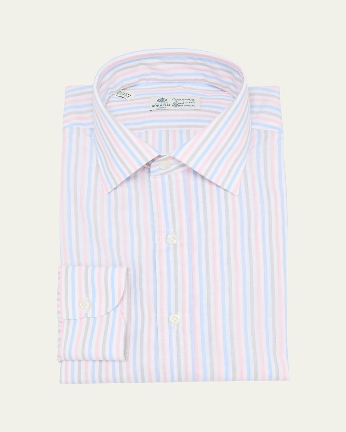 Mens Cotton and Linen Multi-Stripe Dress Shirt Product Image