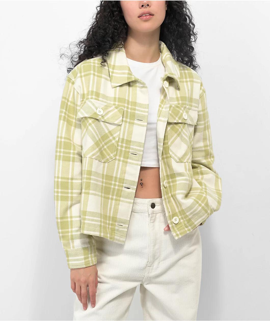 Empyre Lita Green Crop Flannel Shirt Product Image