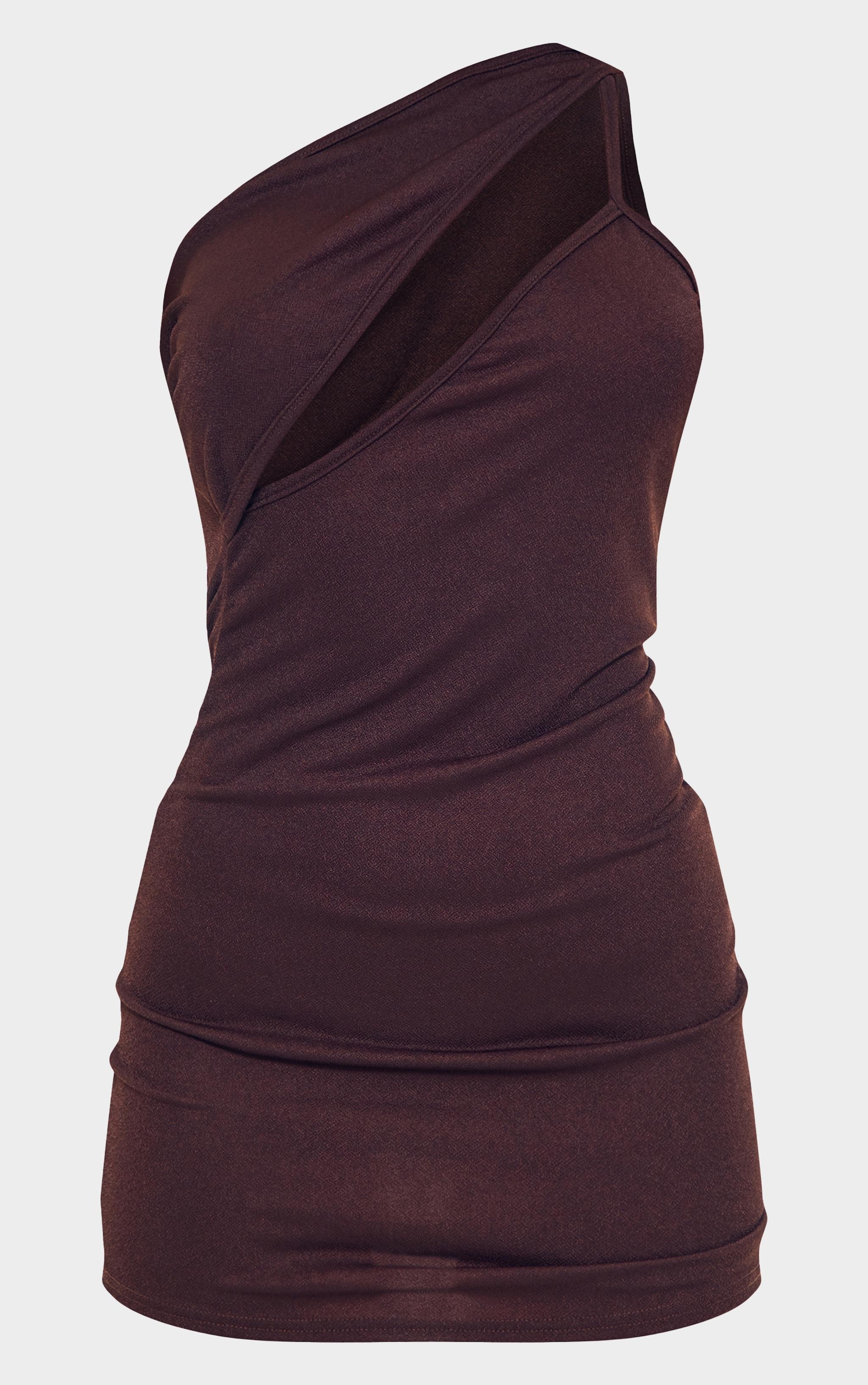 Chocolate One Shoulder Cut Out Strap Detail Bodycon Dress Product Image