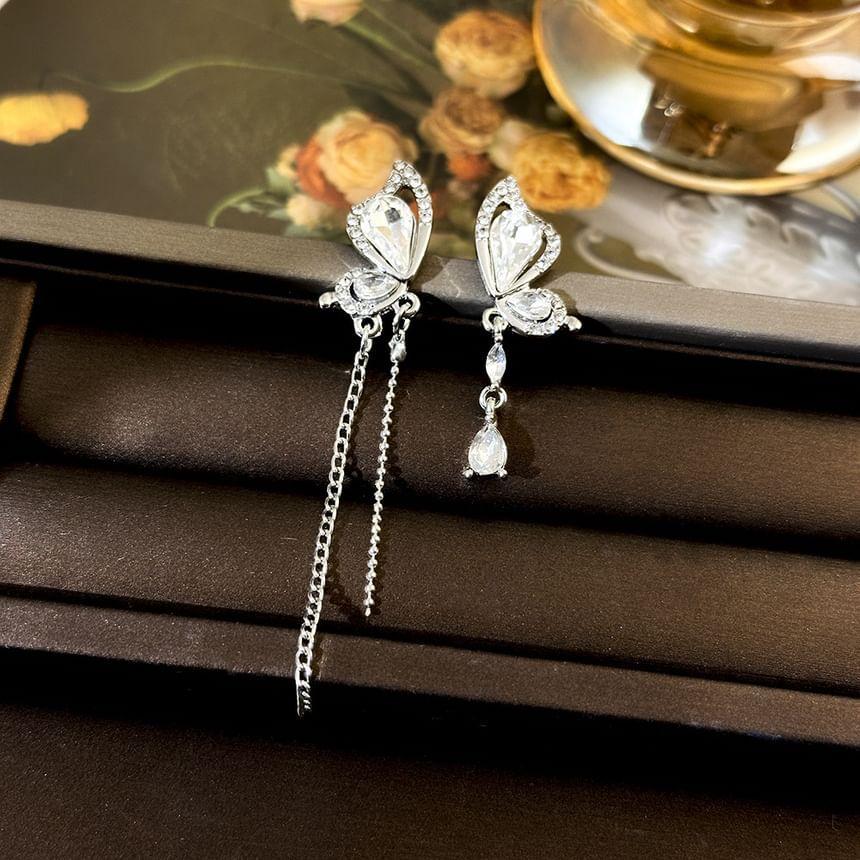 Rhinestone Butterfly Asymmetrical Drop Earring Product Image