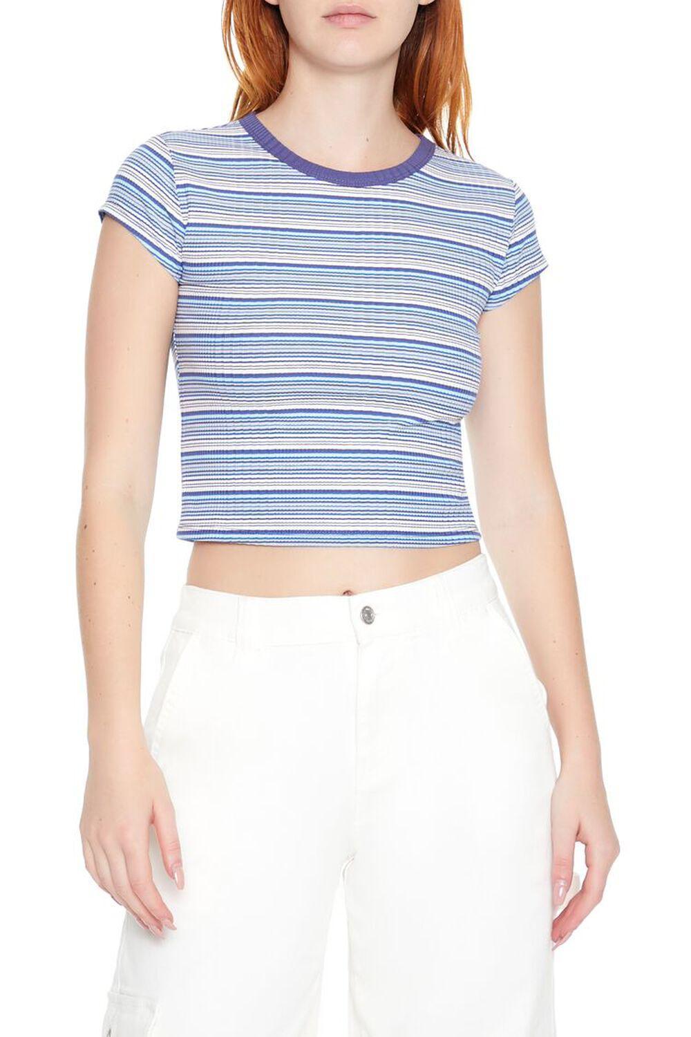 Striped Cap-Sleeve Cropped Tee | Forever 21 Product Image