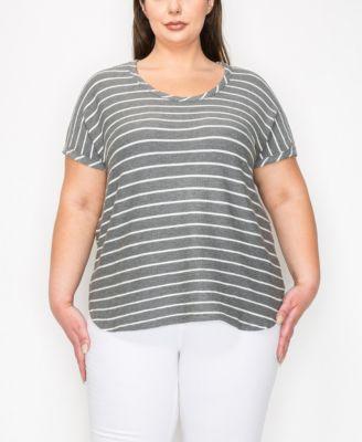 Plus Size Pointelle Stripe Dolman Short Sleeve Top Product Image