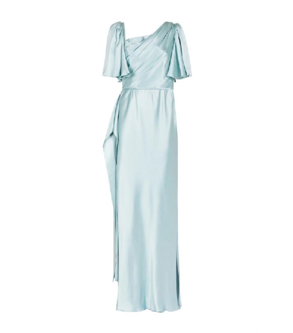 Short-sleeved Long Silk Dress In Azure product image