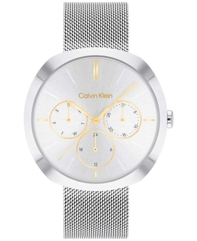 Calvin Klein Womens Multifunction Silver-Tone Stainless Steel Mesh Bracelet Watch 38mm Womens Shoes Product Image