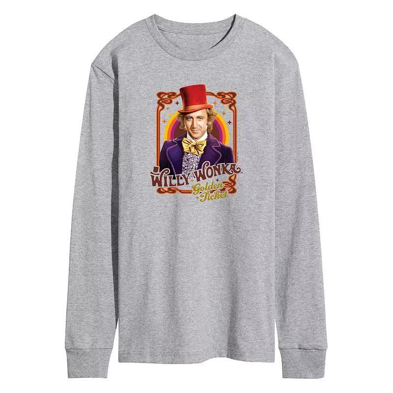 Mens Willy Wonka Frame Long Sleeve Graphic Tee Grey Gray Product Image