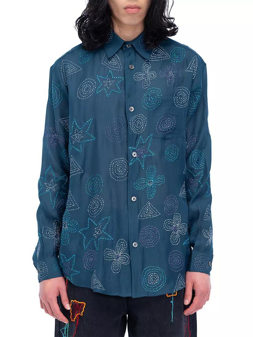 Floral-Embroidered Button-Front Shirt Product Image