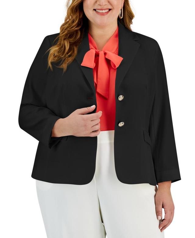 Kasper Plus Size Sophie Two Button Notch Lapel Long Sleeve Crepe Blazer Product Image