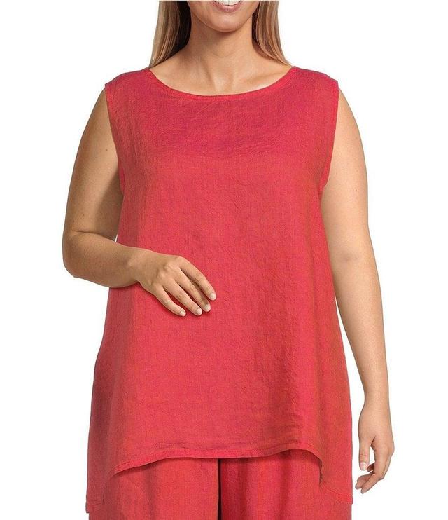 Bryn Walker Plus Size Pira Cross-Dyed Linen Round Neck Coordinating Sleeveless Tank Product Image