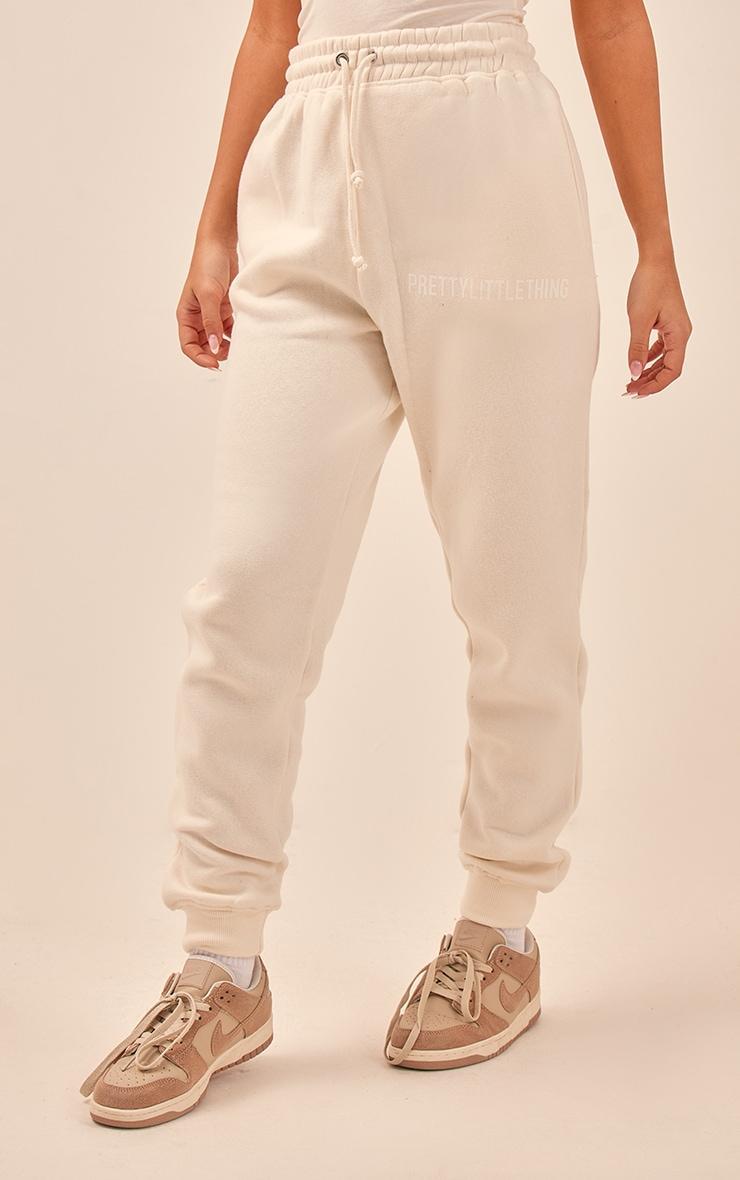 PRETTYLITTLETHING Off White High Waisted Washed Cuffed Sweatpants Product Image