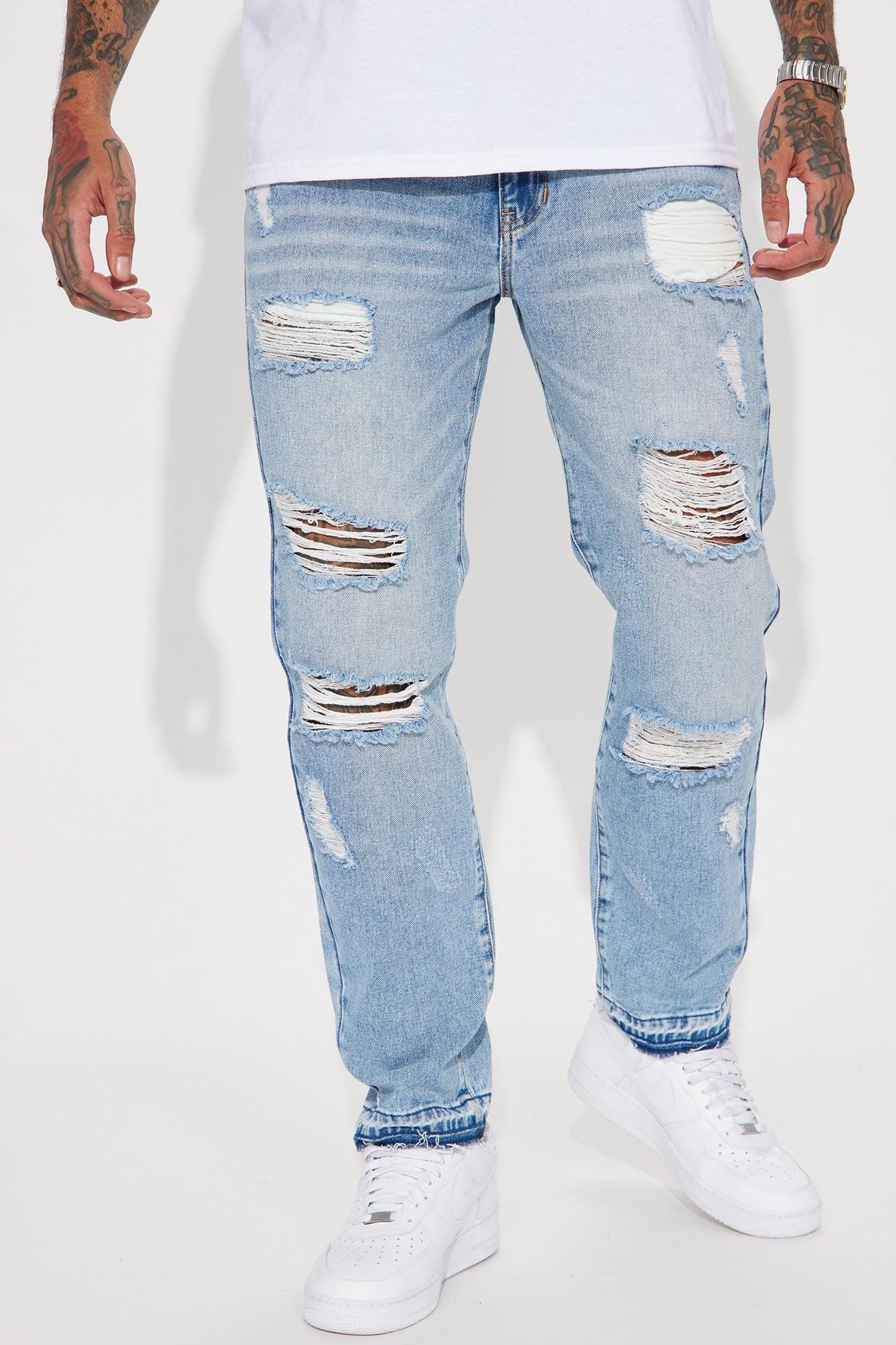 The Individual Ripped Straight Jeans - Medium Blue Wash Product Image