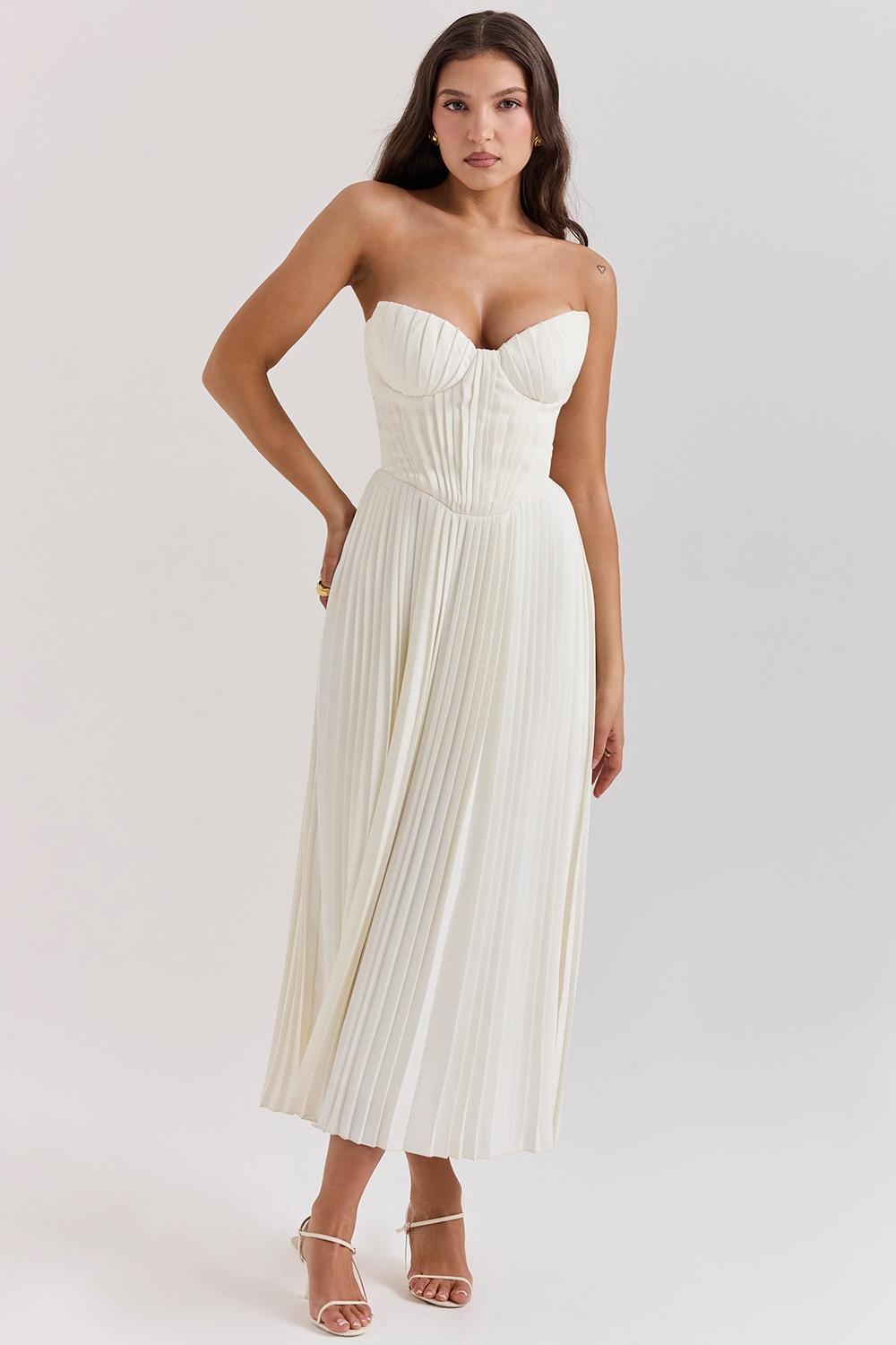 Amorata Ivory Pleated Maxi Dress Product Image