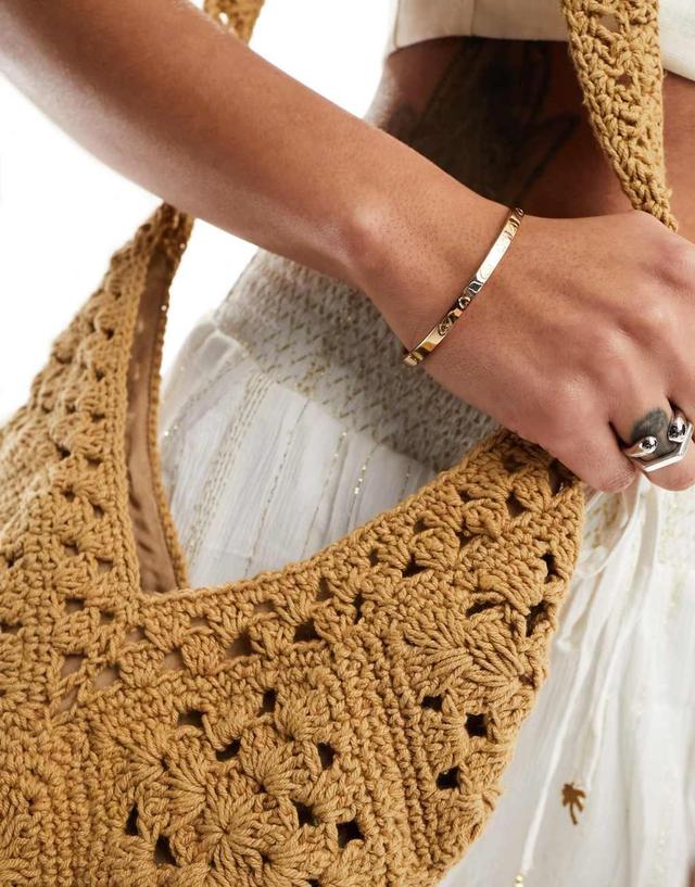 Glamorous crochet slouchy tote bag in natural Product Image