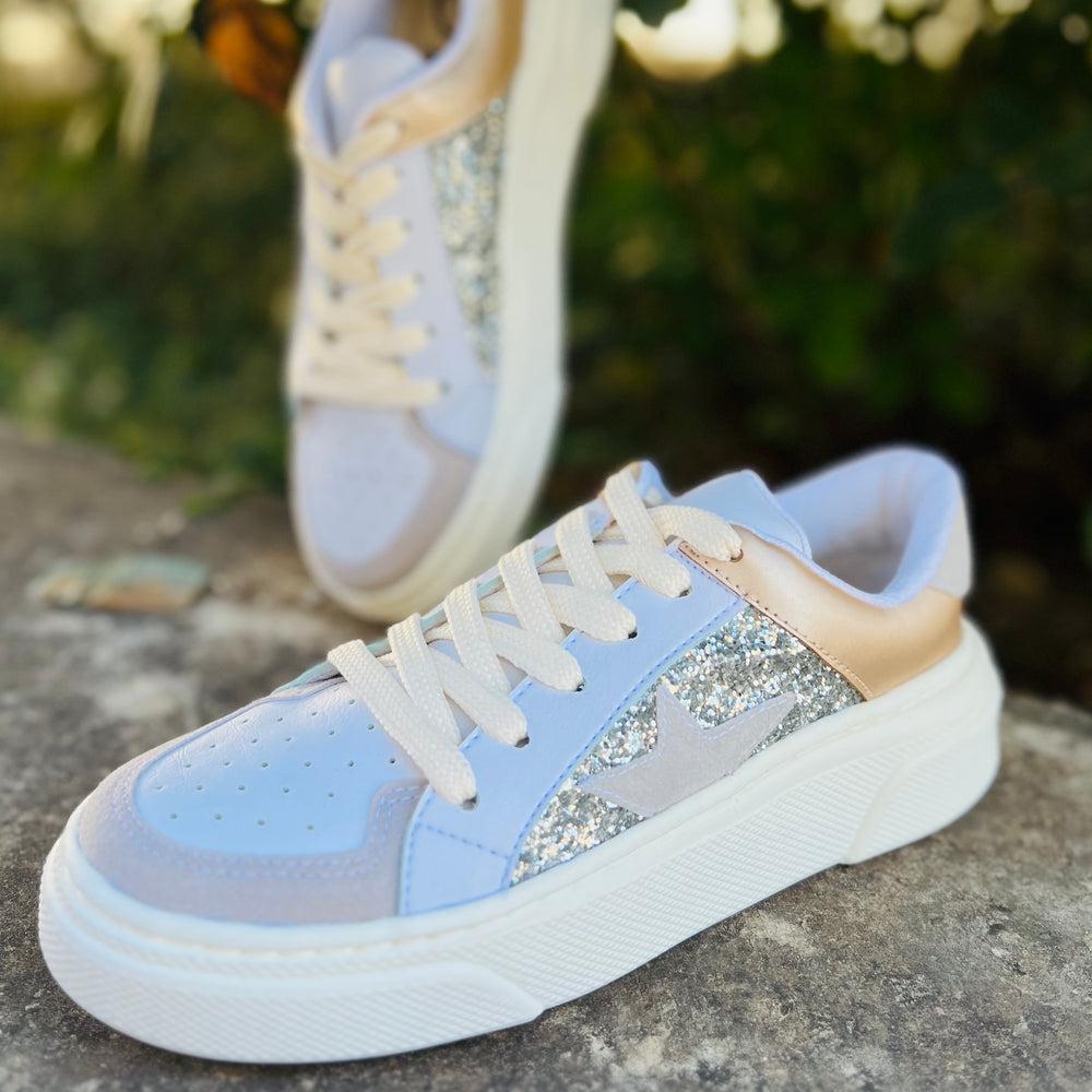 Nude And Silver Sparkle Star Sneakers Product Image