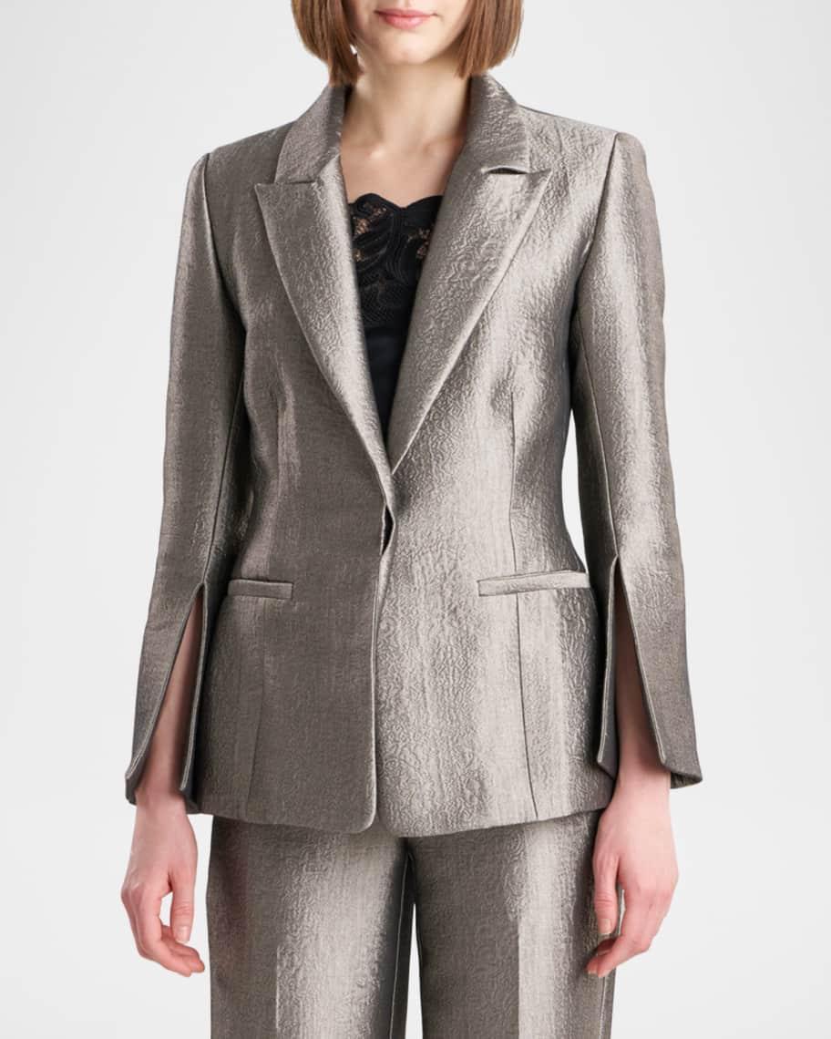 Peak-Lapel Metallic Jacquard Blazer Product Image