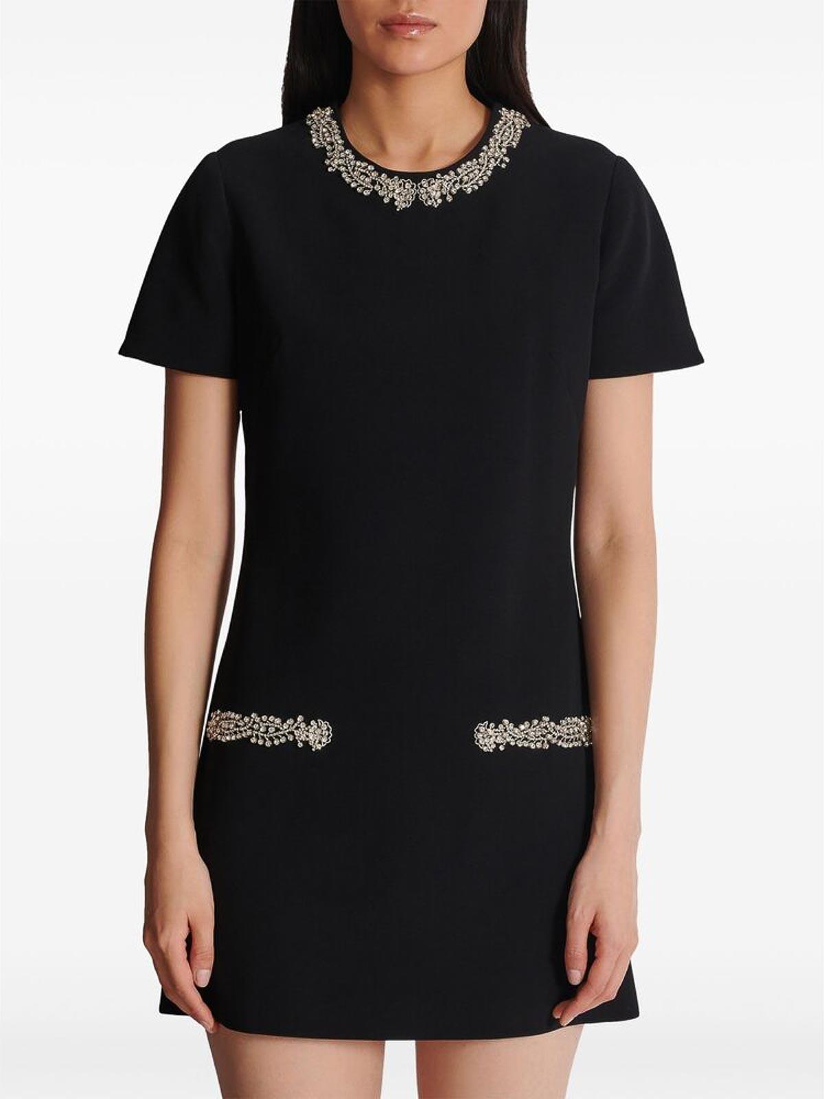 BALMAIN Embroidered Shift Dress In Black Product Image