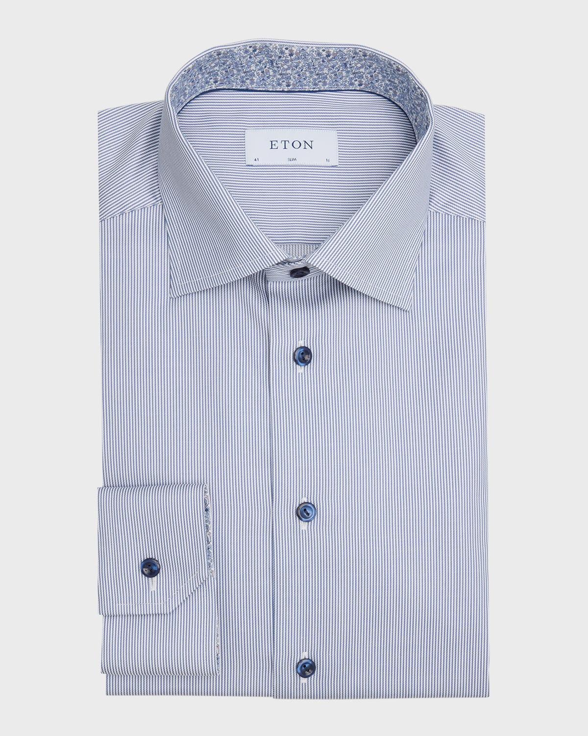 Mens Slim Fit Striped Shirt With Floral Details Product Image