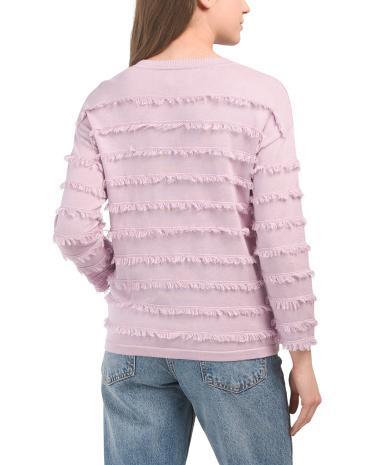 Pima Cotton Striped Fringe Crew Neck Sweater for Women Product Image