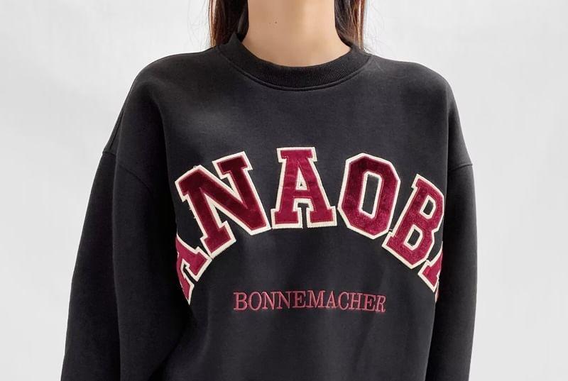 Long-Sleeve Round Neck Letter Applique Pullover Product Image