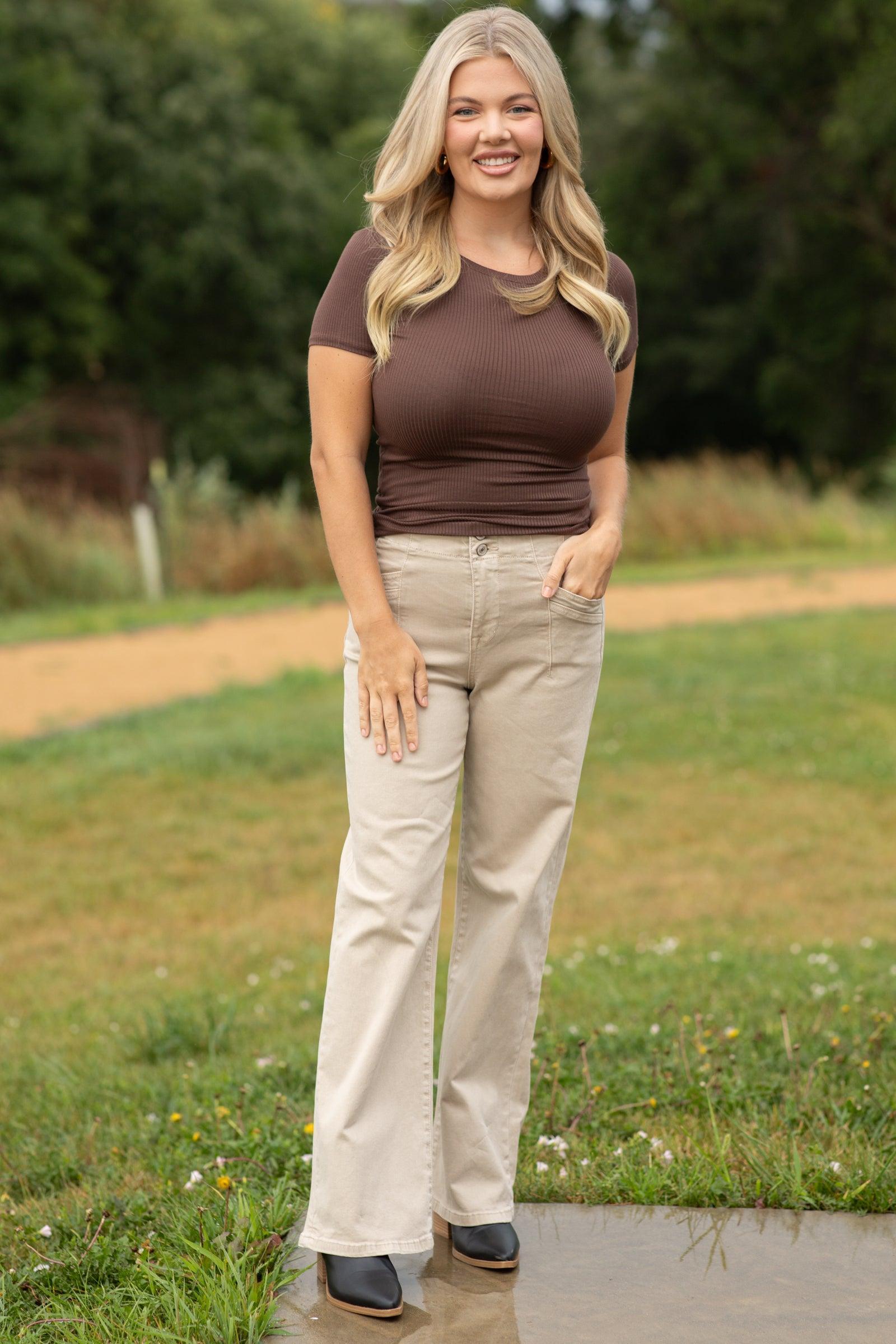 Mica Khaki High-Rise Wide Leg Pant Product Image