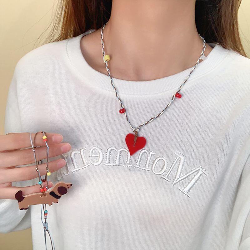 Dog / Heart Pendant Beaded Layered Necklace Product Image