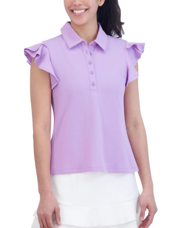 Sage Collective Womens Ruffle Sleeve Performance Pique Polo Shirt Product Image