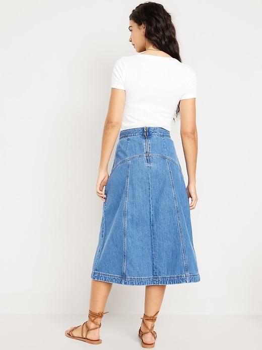 Mid-Rise Jean Midi Skirt Product Image