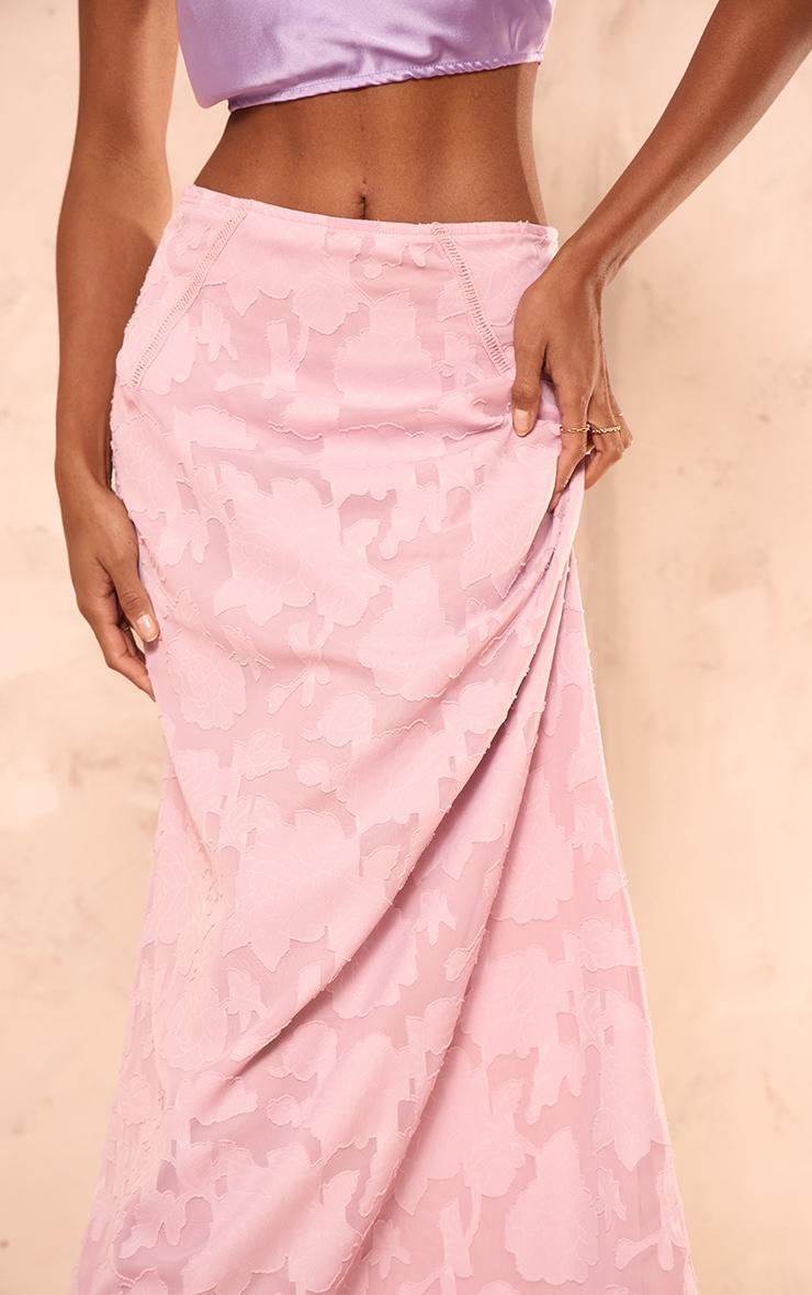 Dusty Pink Distressed Floral Woven Maxi Skirt Product Image