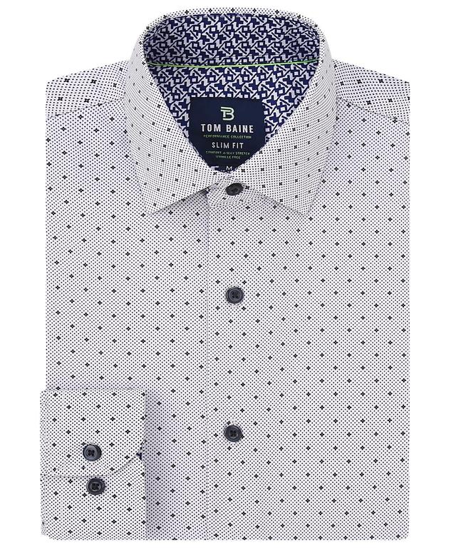 Tom Baine Mens Slim Fit Performance Long Sleeve Geometric Button Down Dress Shirt Product Image