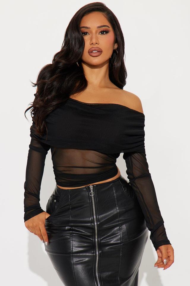 Gina Off Shoulder Mesh Top - Black Product Image