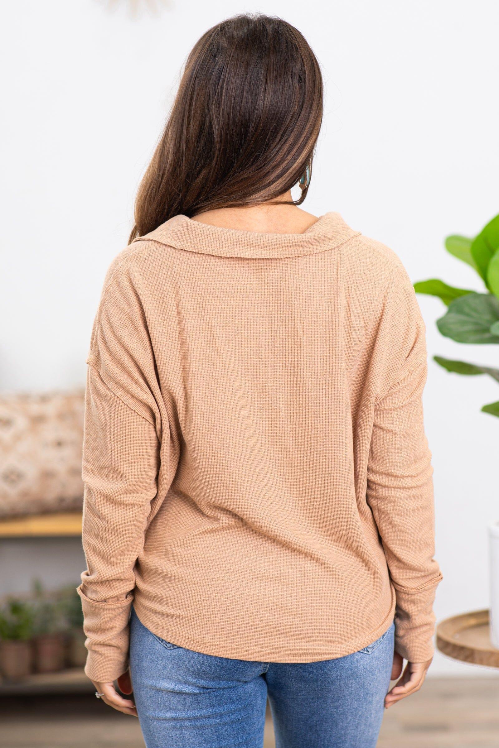 Light Mocha V-Neck With Collar Detail Product Image