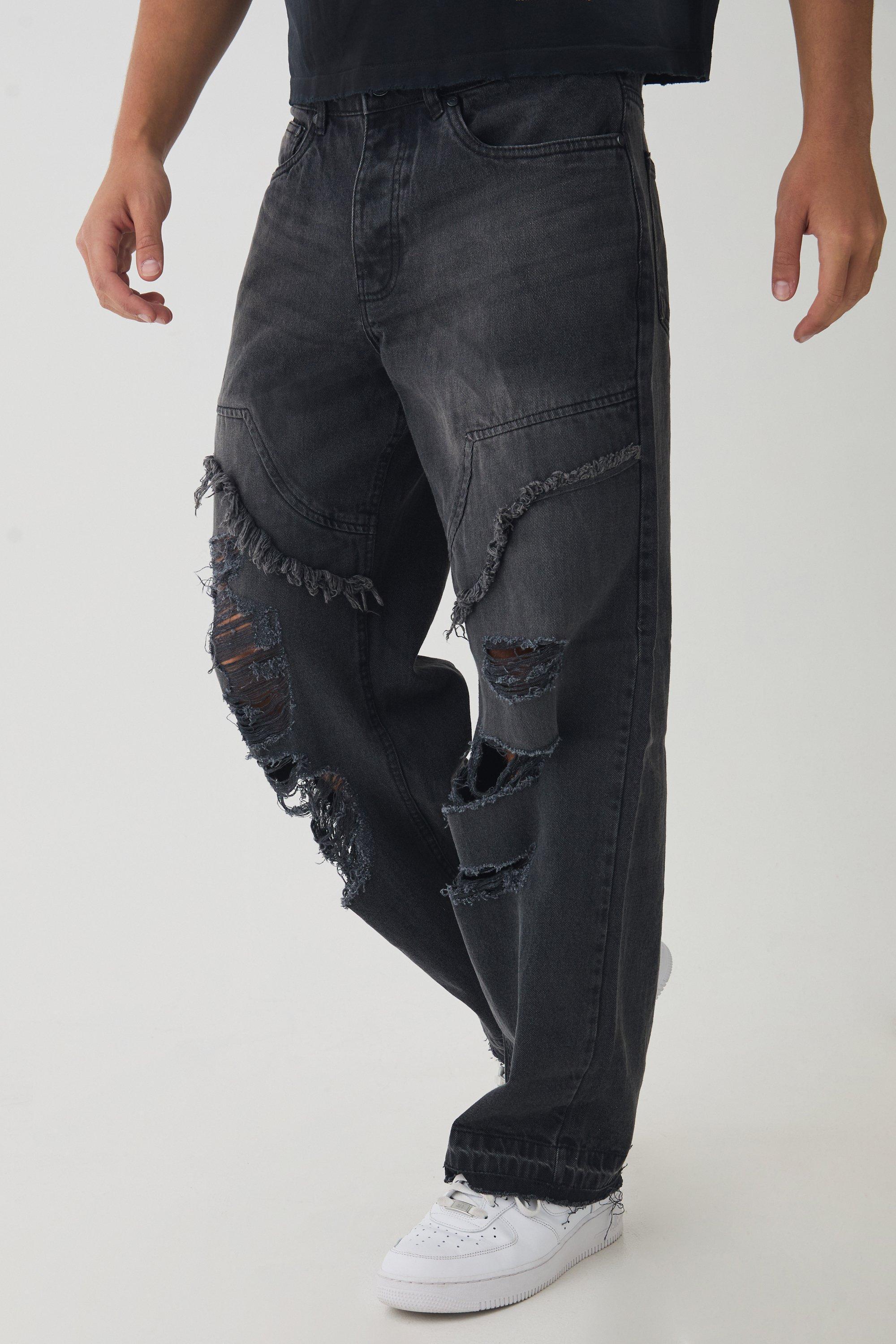 Relaxed Fit Ripped Distressed Carpenter Jeans | boohooMAN USA Product Image