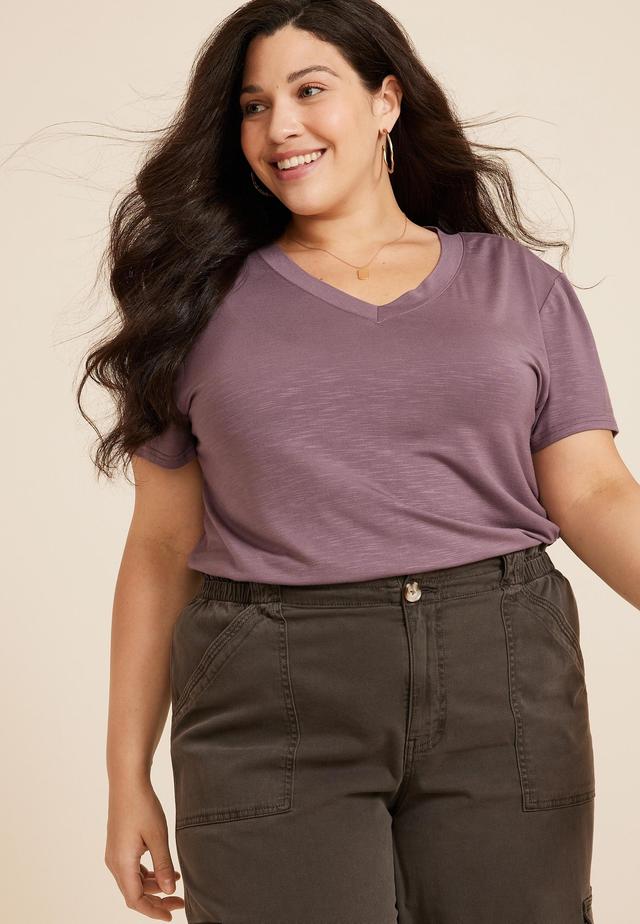 Maurices 4X Plus Size Womens 24/7 Relaxed V Neck Tee Purple Product Image