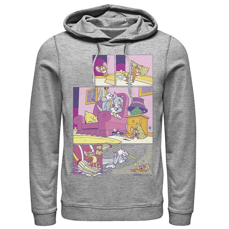 Mens Tom And Jerry Stealing Cheese Comic Panels Hoodie Athletic Grey Product Image