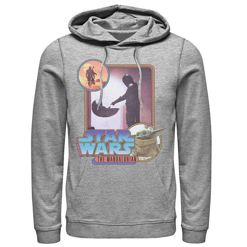 Mens Star Wars: The Mandalorian Retro Style Portrait Hoodie Athletic Grey Product Image